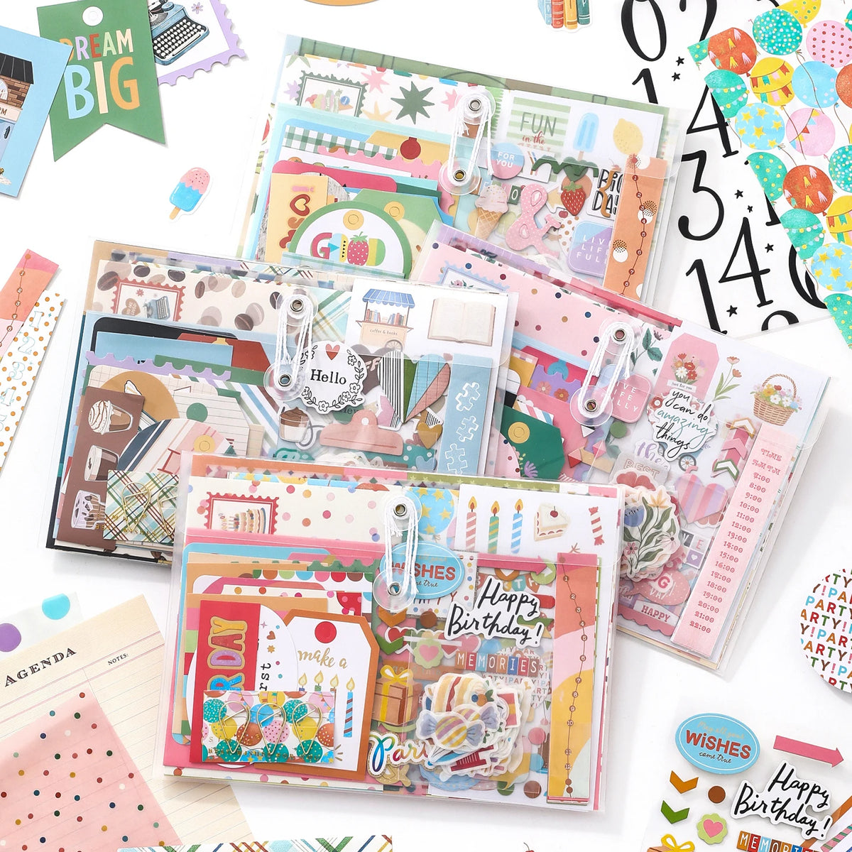 Color Stories 97-piece ephemera sticker pouch and four designs