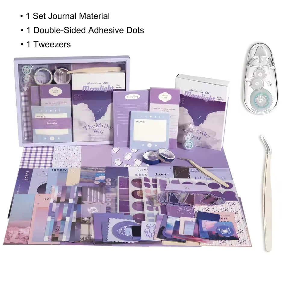 Close-up of lavender ephemera cards and paper pieces