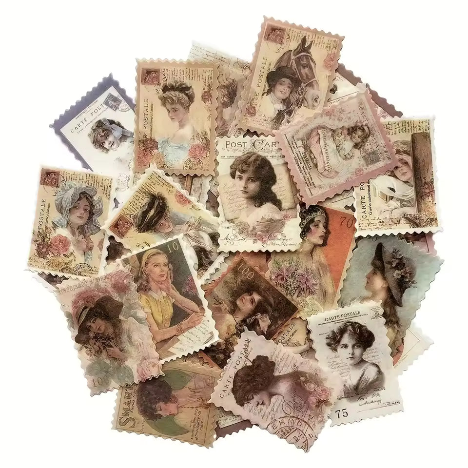 Vintage washi stamp sticker set full layout, 240 pieces