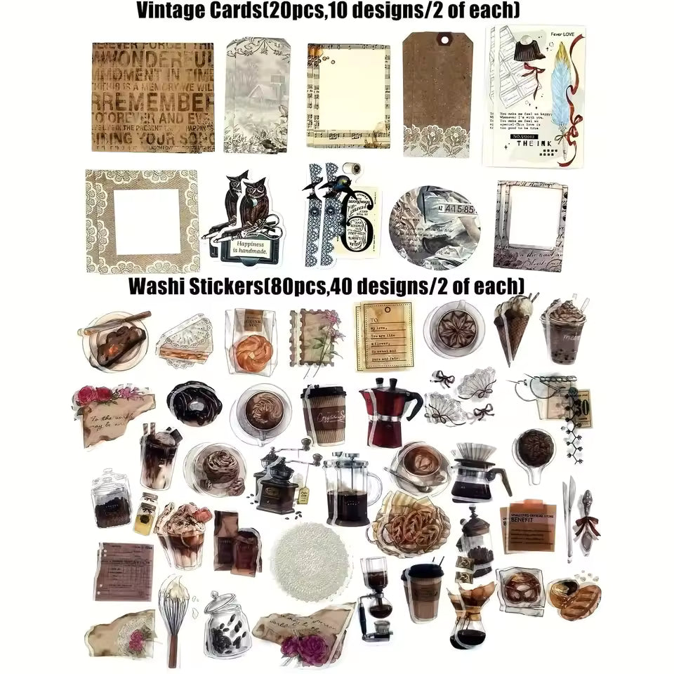 Coffee and bread ephemera kit vintage cards