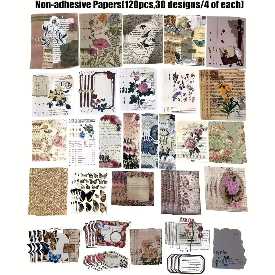 Floral and butterfly ephemera kit PET stickers