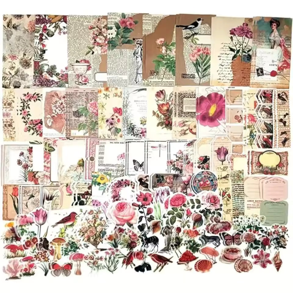 Rustic nature ephemera kit full layout, 200 pieces