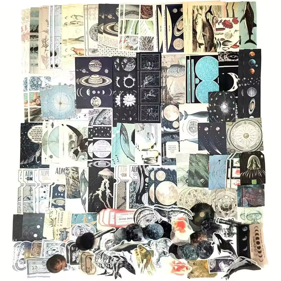 Cosmic ocean ephemera kit vintage papers and stickers