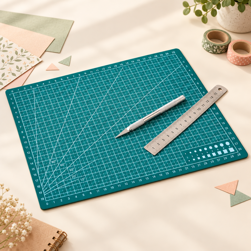 Cutting Mat Workbench - angled with craft knife and ruler