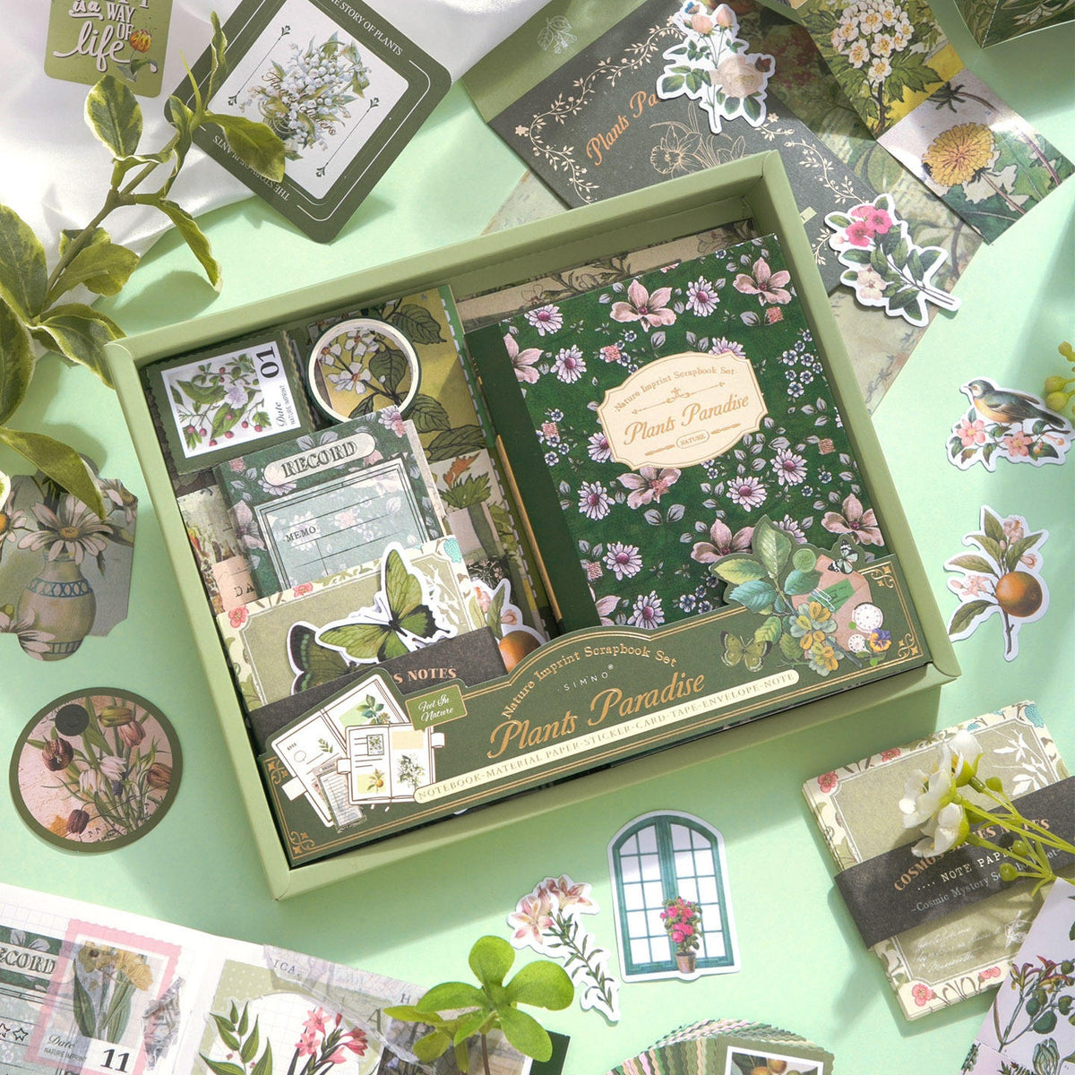 Plants Paradise botanical journaling set arranged in its gift box