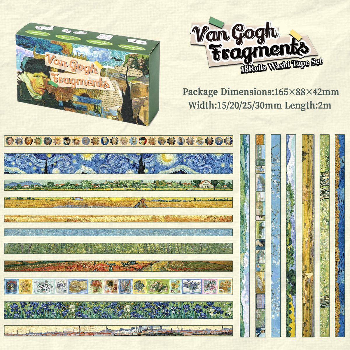 Van Gogh Fragments 18-Roll Washi Tape Set — product view 7