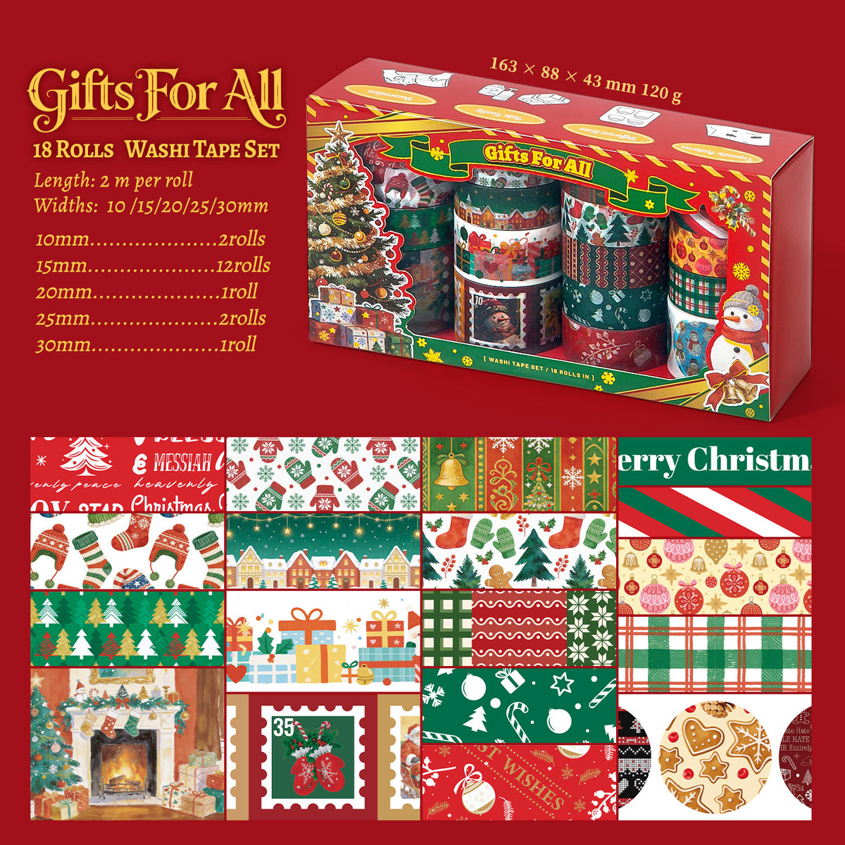 Holiday Memories 18-Roll Christmas Washi Tape Set — product view 7