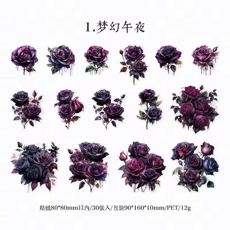 Roses in Bloom 30-Piece Vintage Sticker Pack