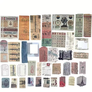 Detail shot of retro paper and sticker designs