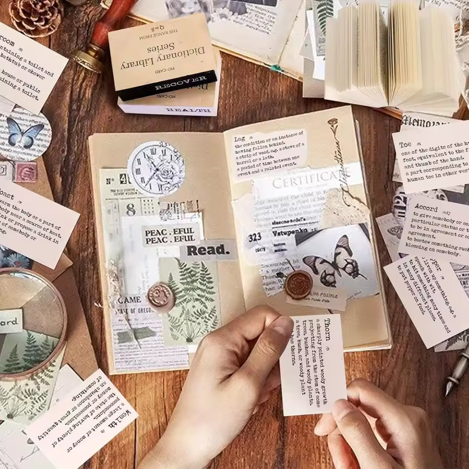 Retro dictionary card stock close-up