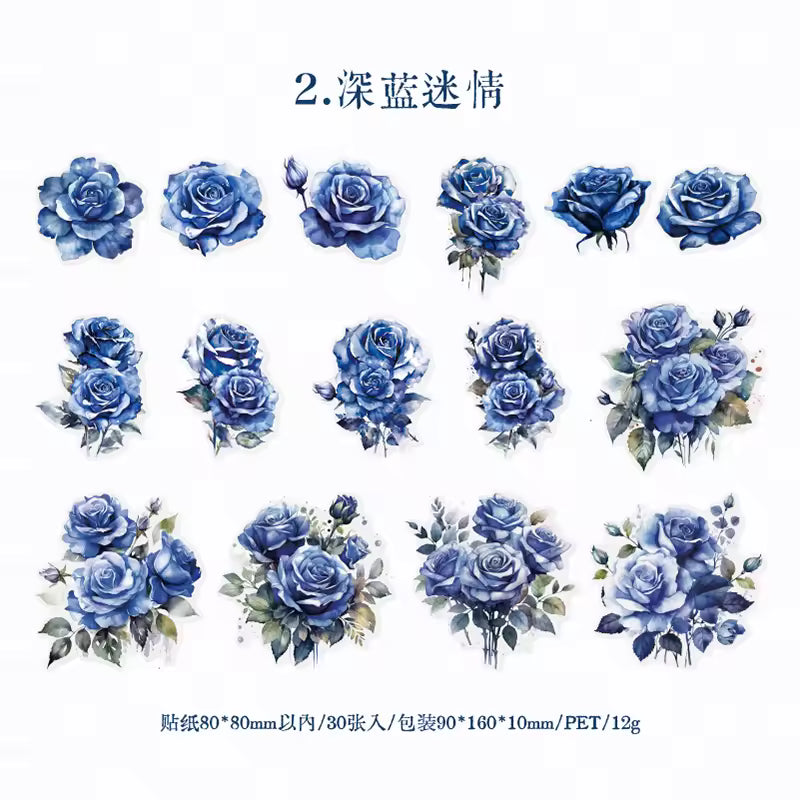 Roses in Bloom 30-Piece Vintage Sticker Pack