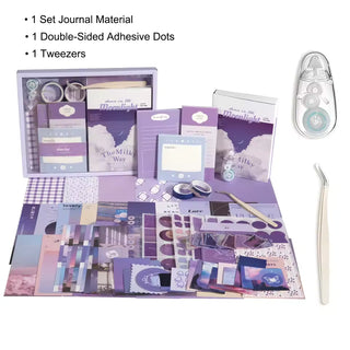 Close-up of lavender ephemera cards and paper pieces