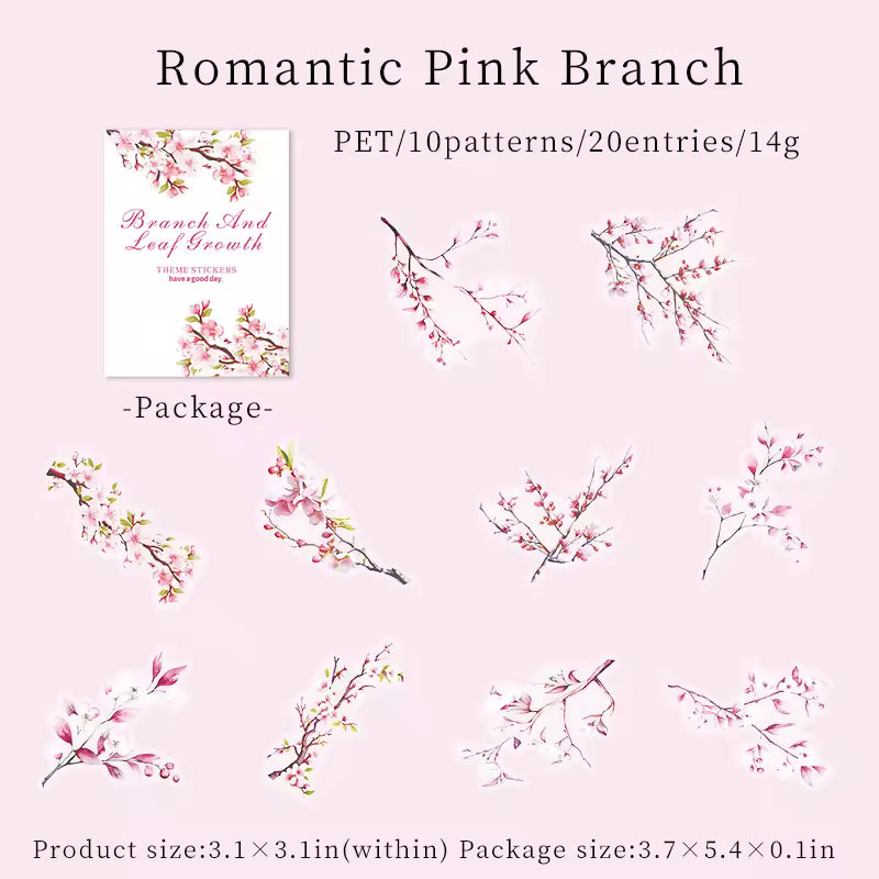 Painted Branches 20-Piece Transparent Sticker Pack