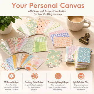 Floral Grid Dot Ephemera Kit - full 480-sheet set overview