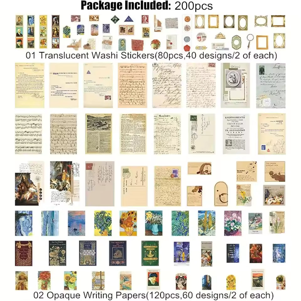 Van Gogh themed ephemera styled in a journal spread