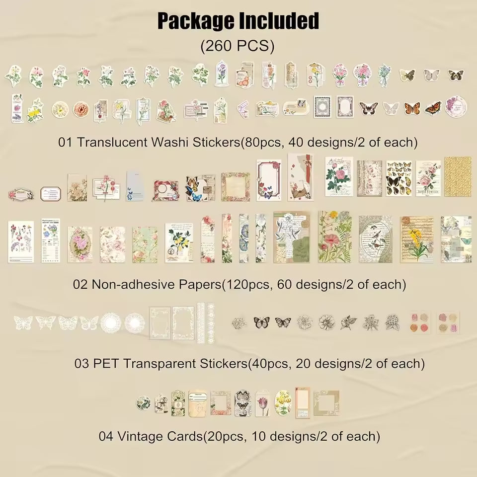 Floral and butterfly ephemera kit botanical illustration cards