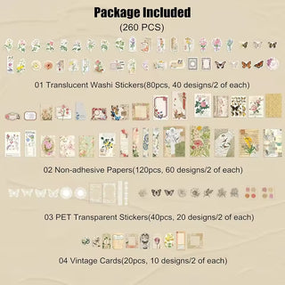 Floral and butterfly ephemera kit botanical illustration cards