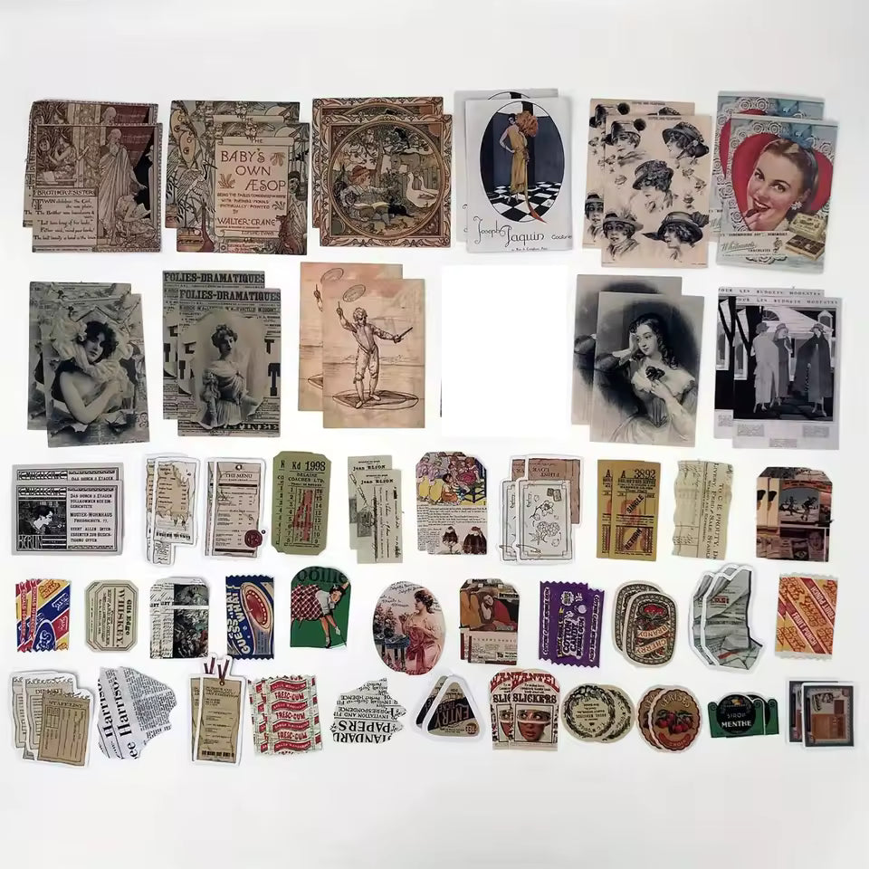 Vintage collage ephemera kit die-cut stickers