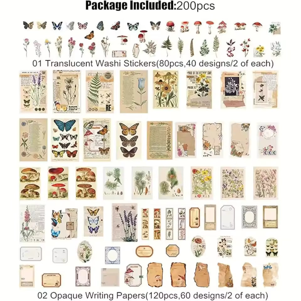 Nature-Inspired Ephemera Kit - butterfly and botanical washi stickers