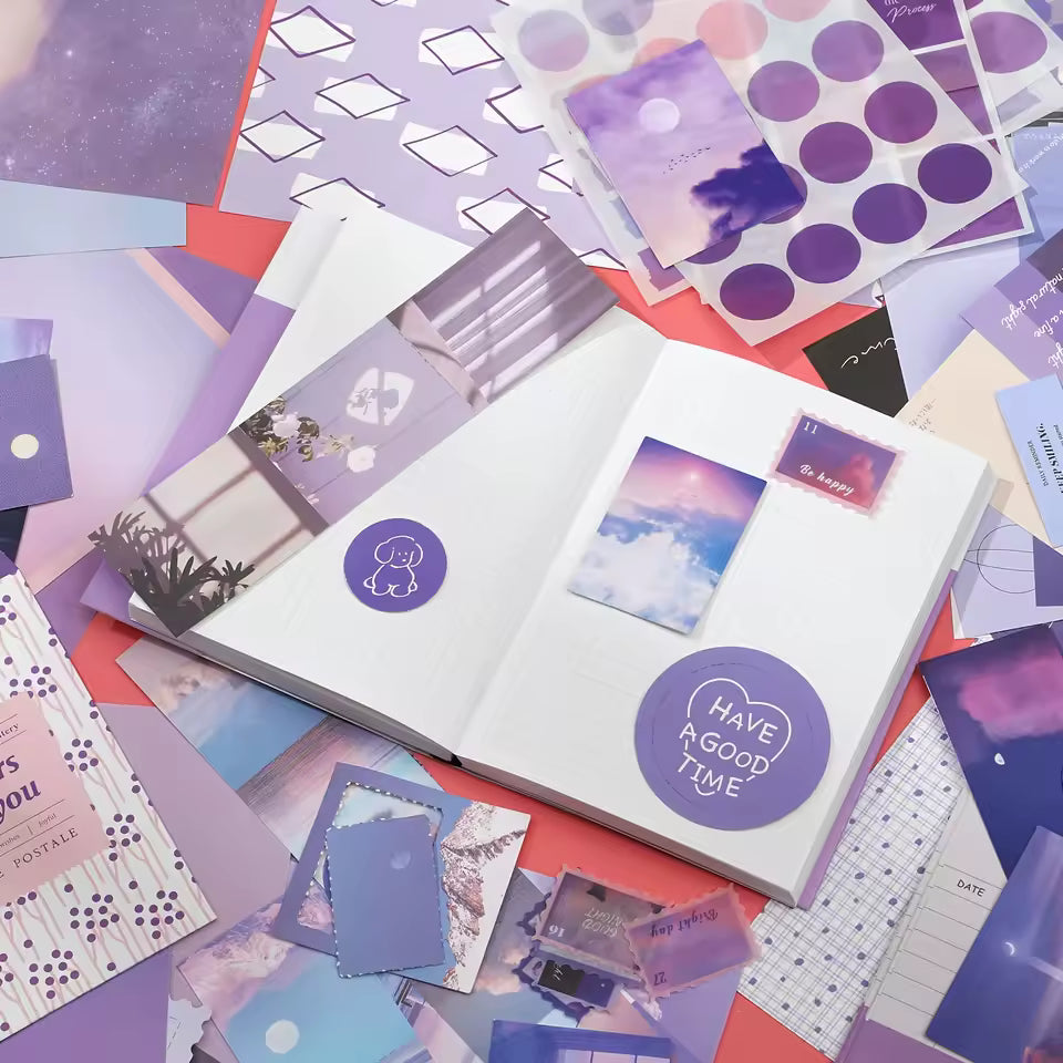 Lavender journal kit styled on a journal page