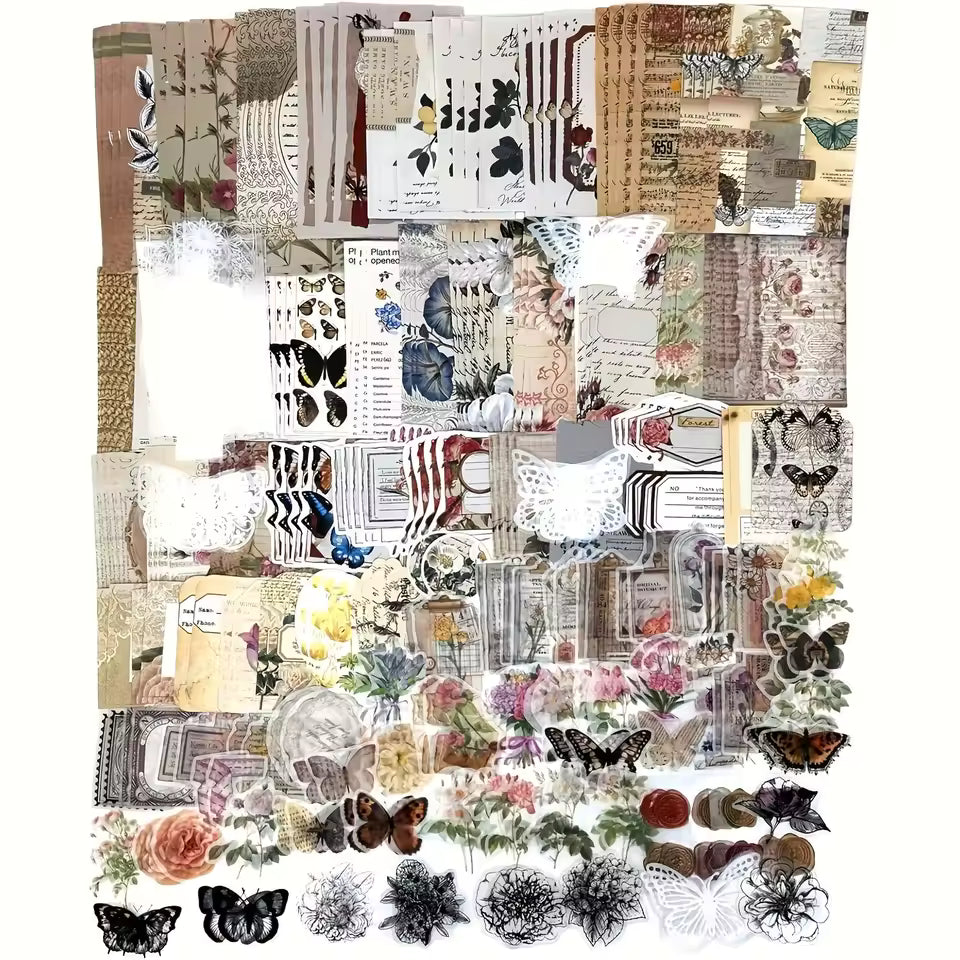 Floral and butterfly ephemera kit vintage papers and stickers