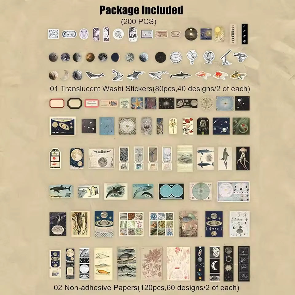 Cosmic ocean ephemera kit washi sticker sheets