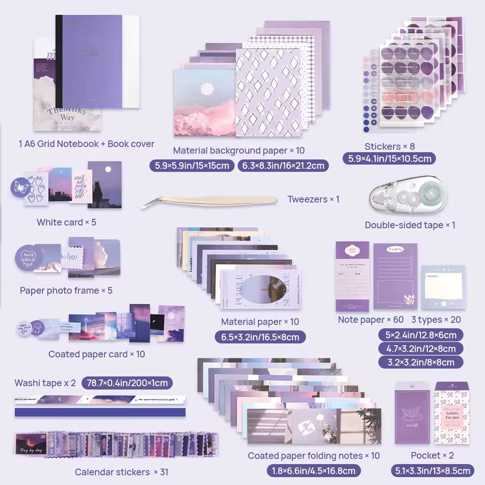 Purple-toned journaling papers and ephemera pieces