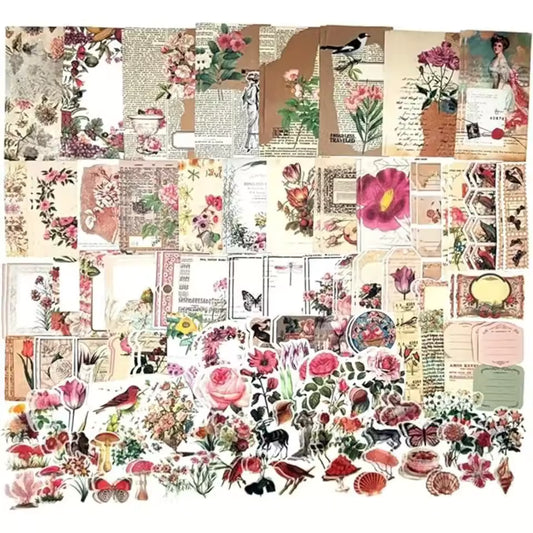 Rustic nature ephemera kit full layout, 200 pieces