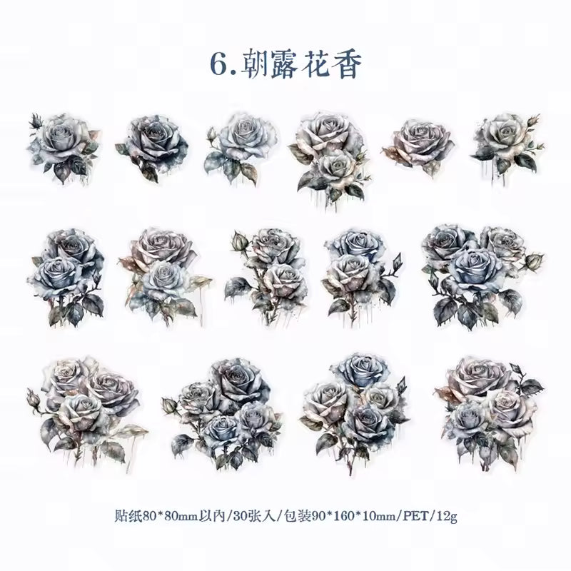 Roses in Bloom 30-Piece Vintage Sticker Pack