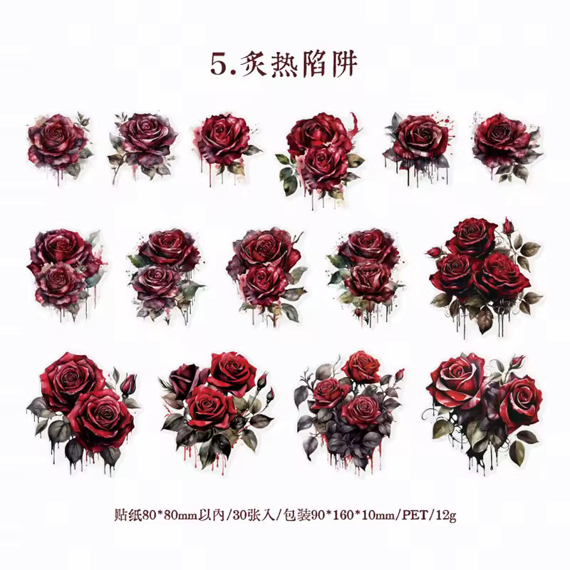 Roses in Bloom 30-Piece Vintage Sticker Pack