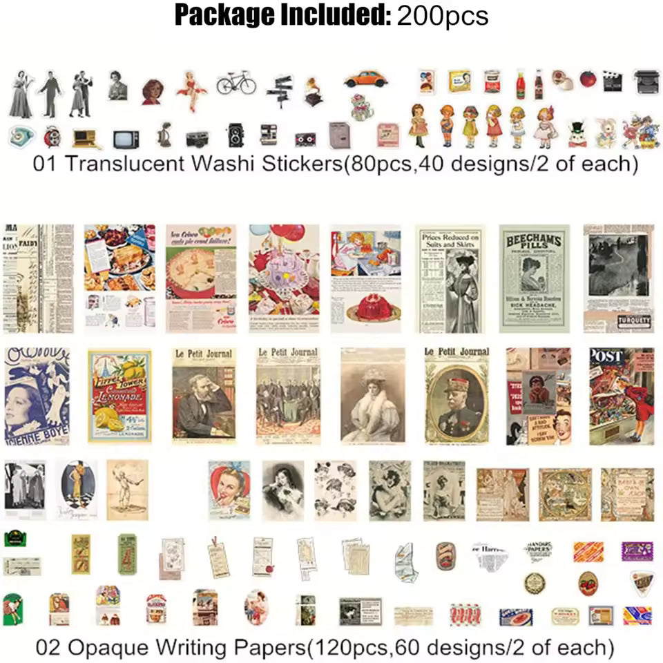 Vintage collage ephemera kit retro portrait papers
