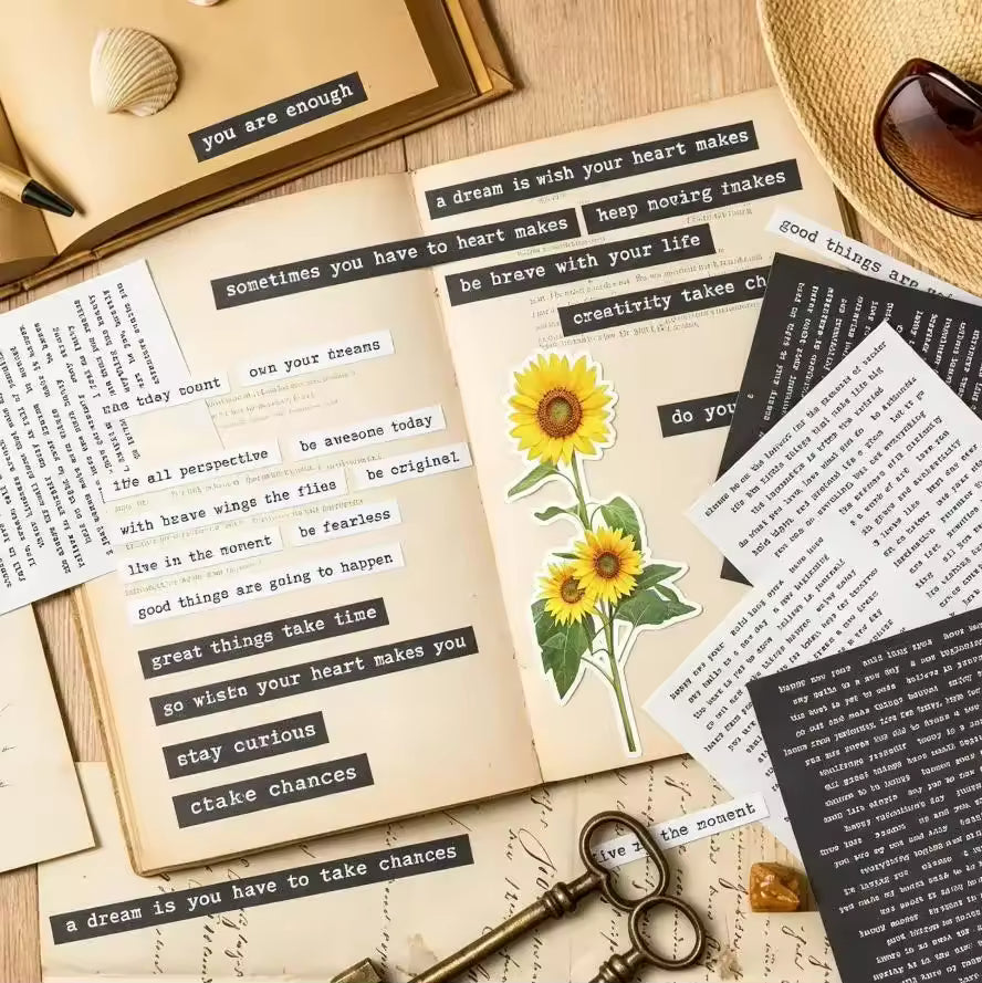 Vintage quote stickers on planner spread