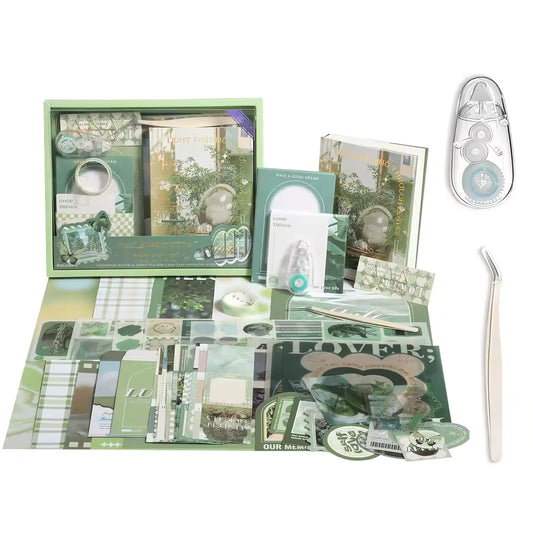 Green aesthetic scrapbook journal kit contents