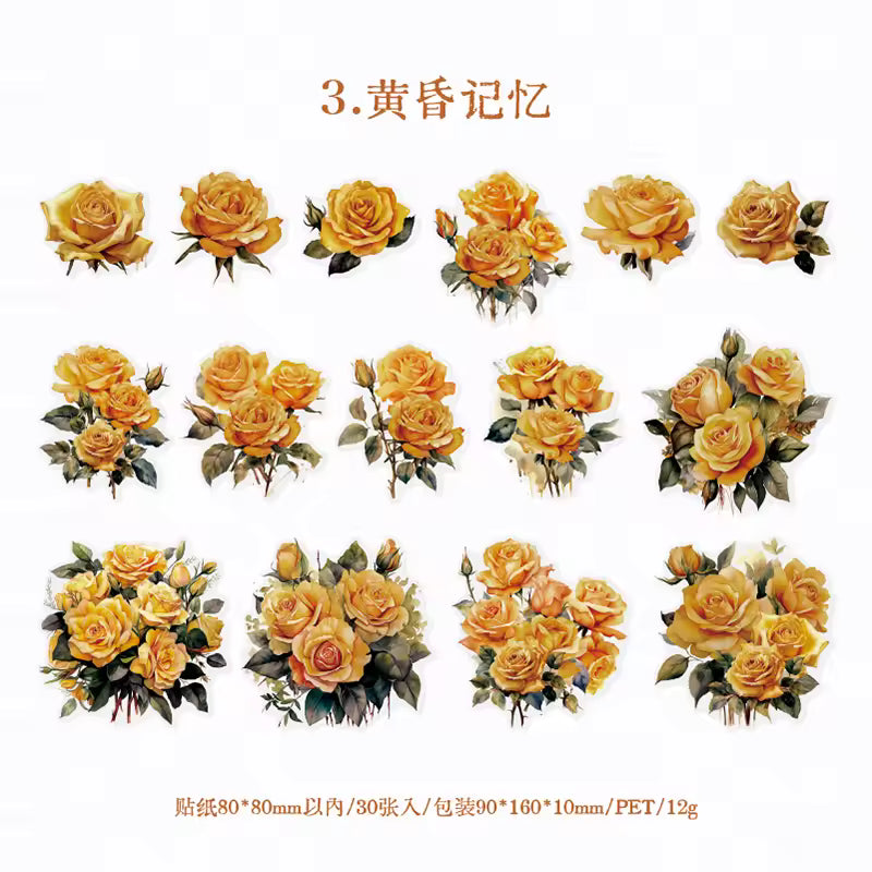 Roses in Bloom 30-Piece Vintage Sticker Pack
