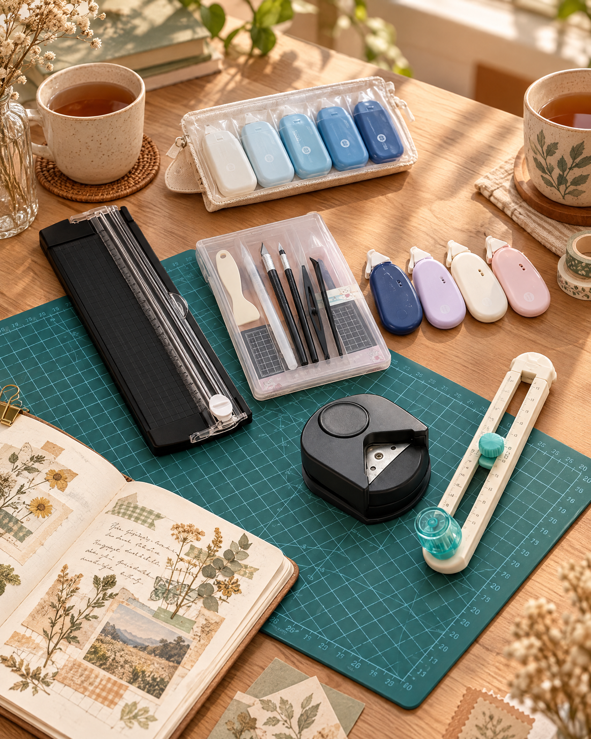 Complete Tool Set styled on a crafting desk next to an open journal and tea