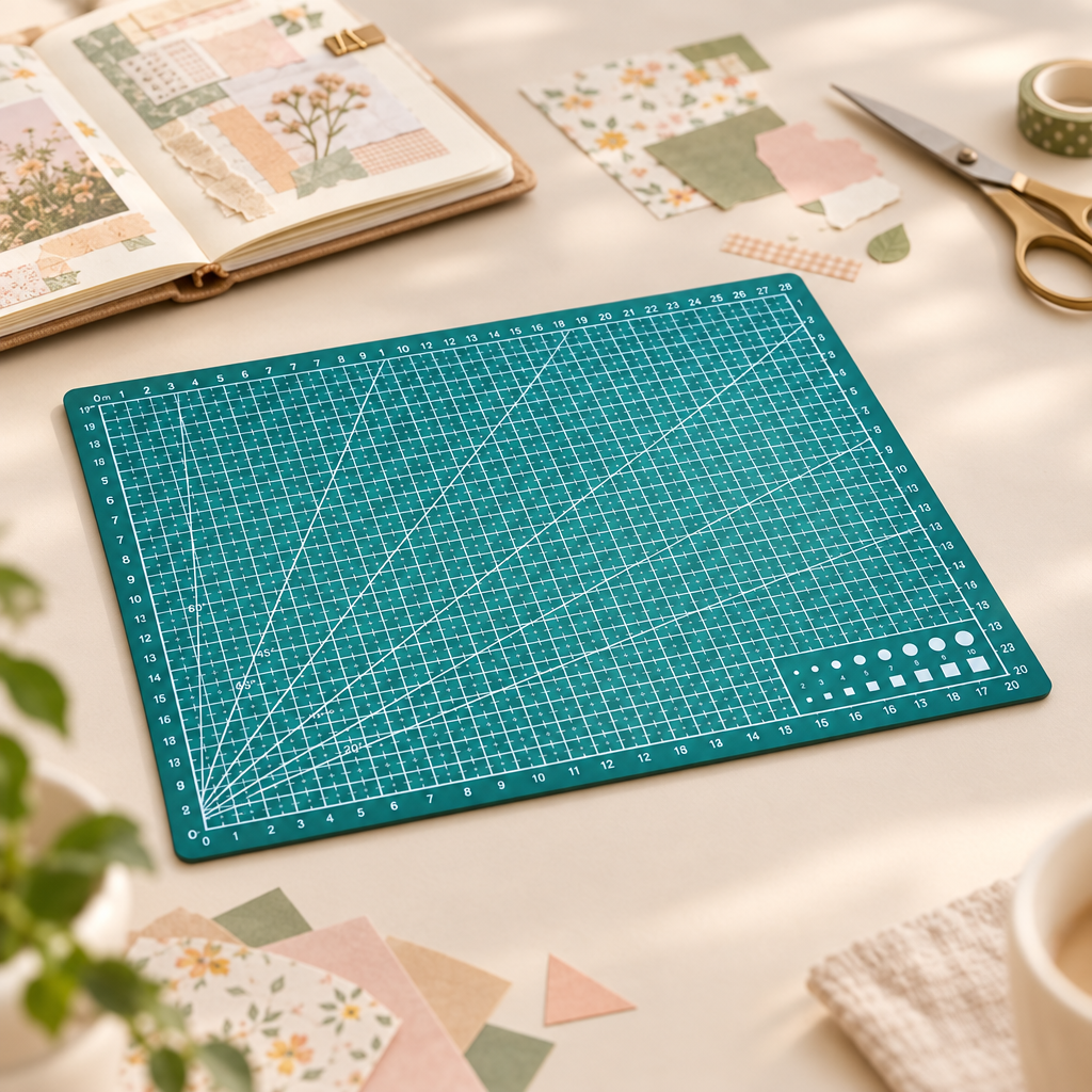 Cutting Mat Workbench - styled desk scene with journal and scissors
